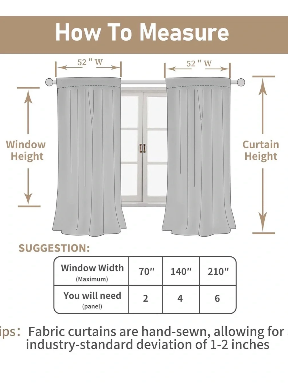 Natural Linen Blended Curtains 2 Panels Semi Sheer Light Filtering 52 x 120 Inch